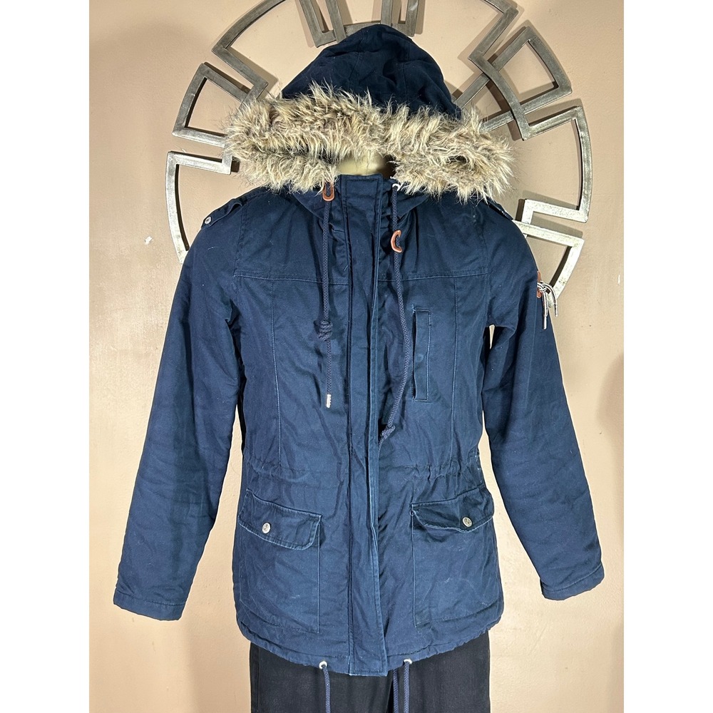CROPP Navy Blue Fur Hood Parka Jacket Women's XL Get‎ Ready For Cold Outwear